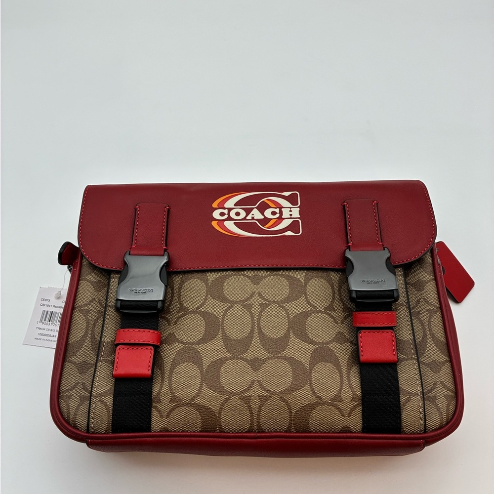 Coach Track Crossbody In Signature Canvas Leather (1941 Red Multi/Khaki Multi)